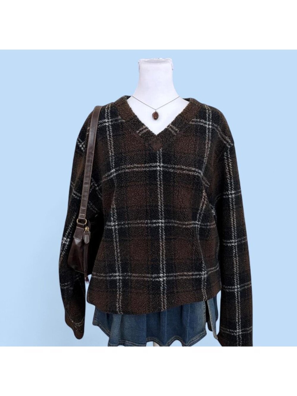 90s plaid granola girl fleece sweater